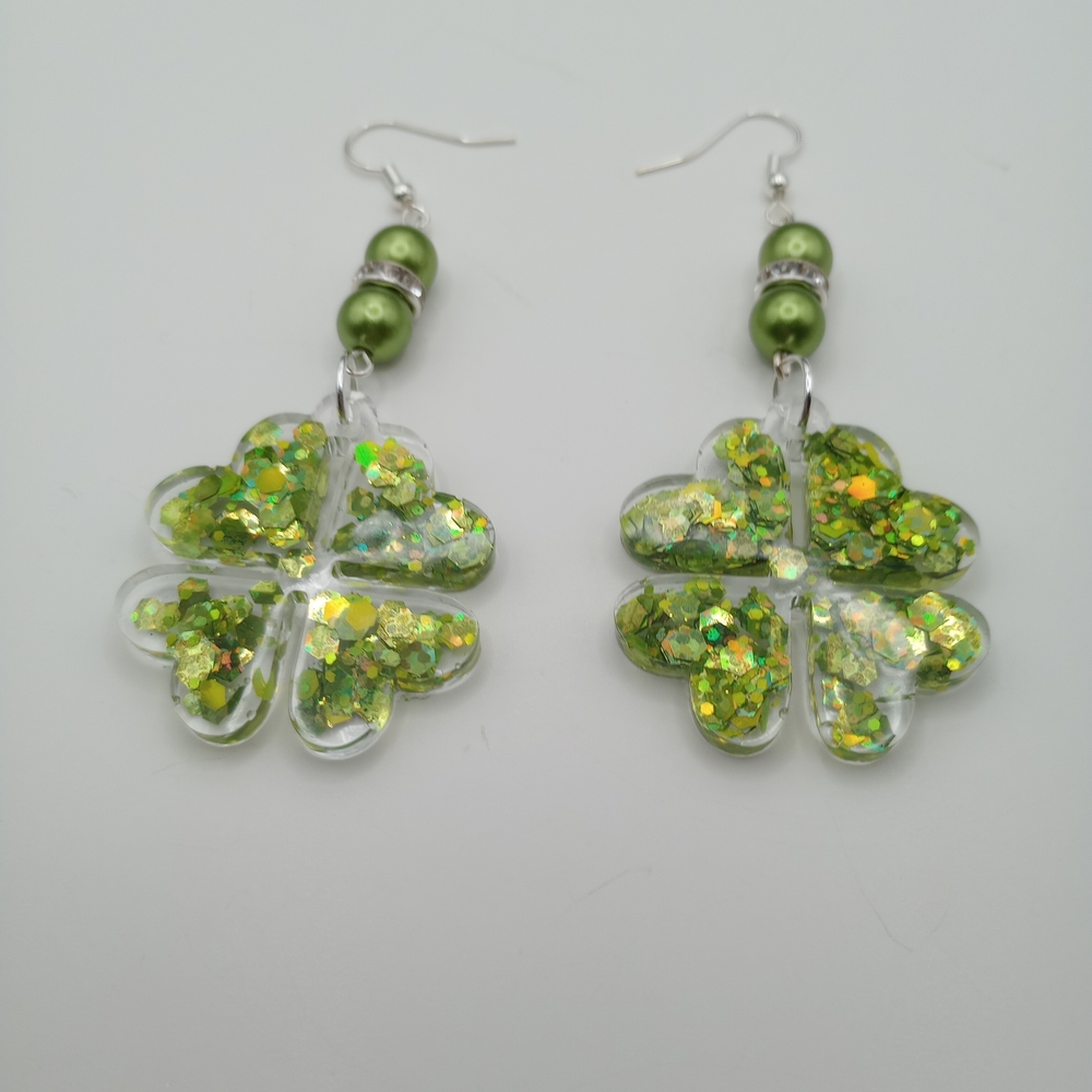 Green Four-Leaf Clover Dangle Earrings - Women Jewelry